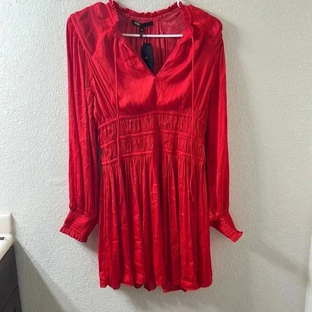 NWT Maje Short Satin Smocked Dress